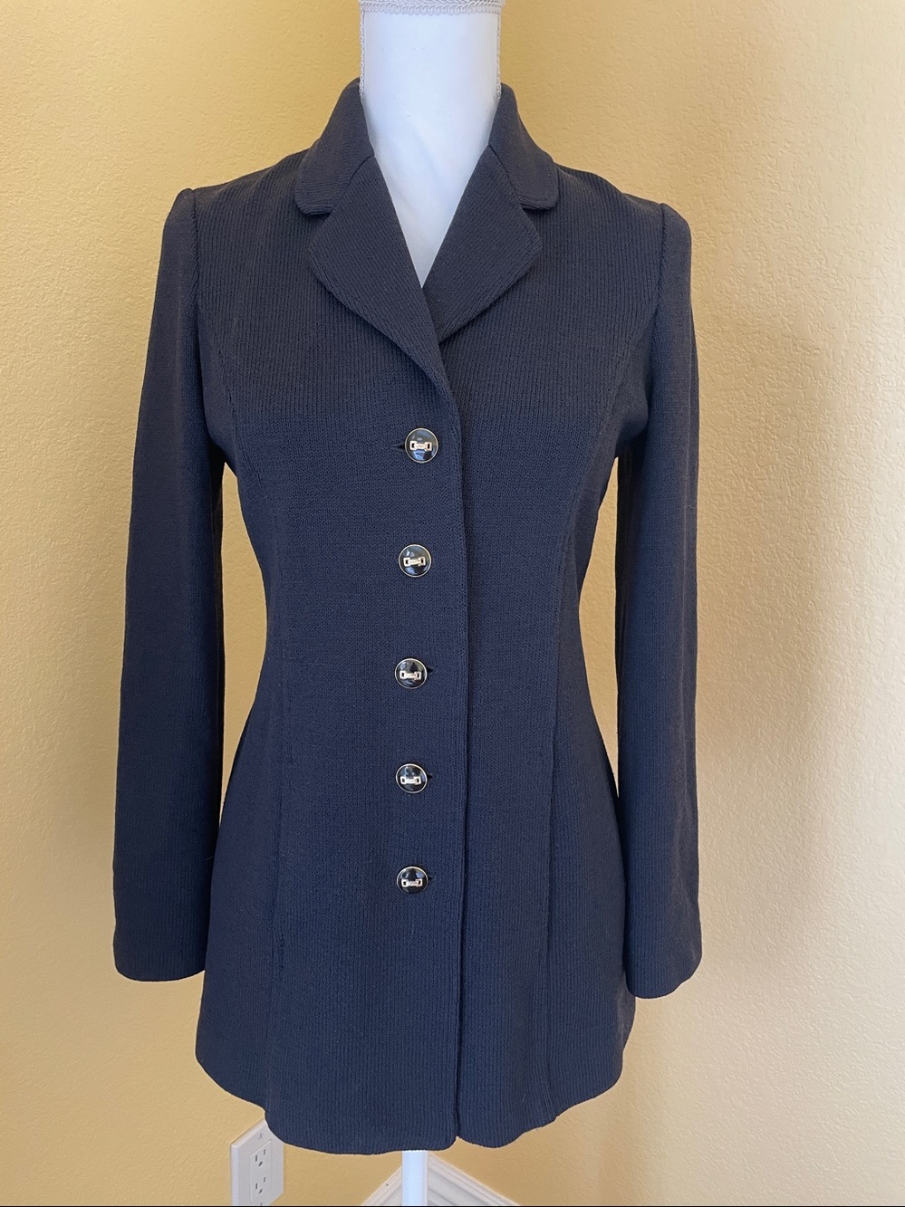 St. John Collection Navy Tailored Button-Front Blazer
